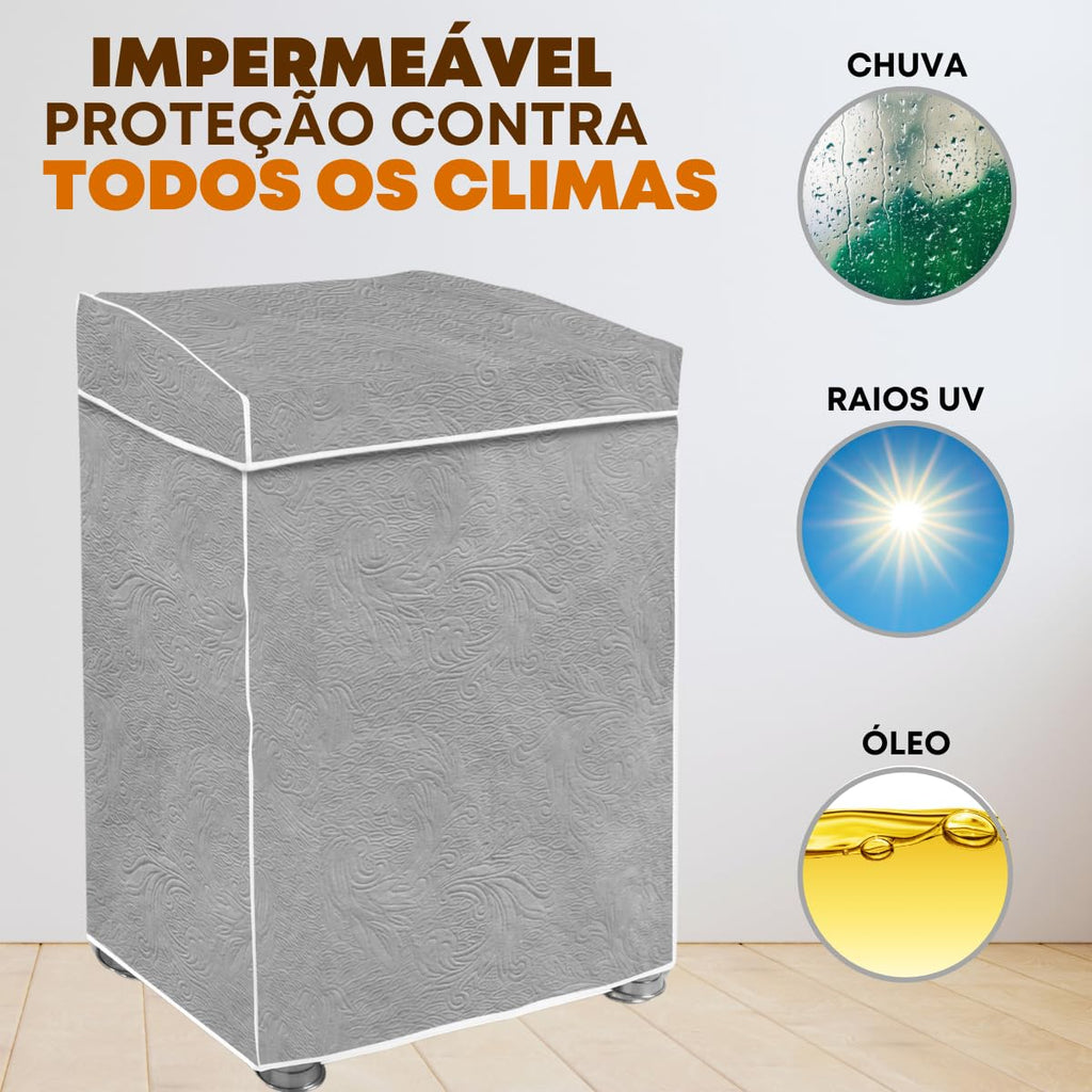"Capa Para Maquina De Lavar Brastemp Eletrolux Consul 07Kg 08Kg 09Kg 10Kg 11Kg12Kg 13Kg 14Kg 15Kg 16Kg 17Kg Impermeável Forrada Com Elástico Traseiro Proteção UV Material Super Resistente " (Cinza, G)