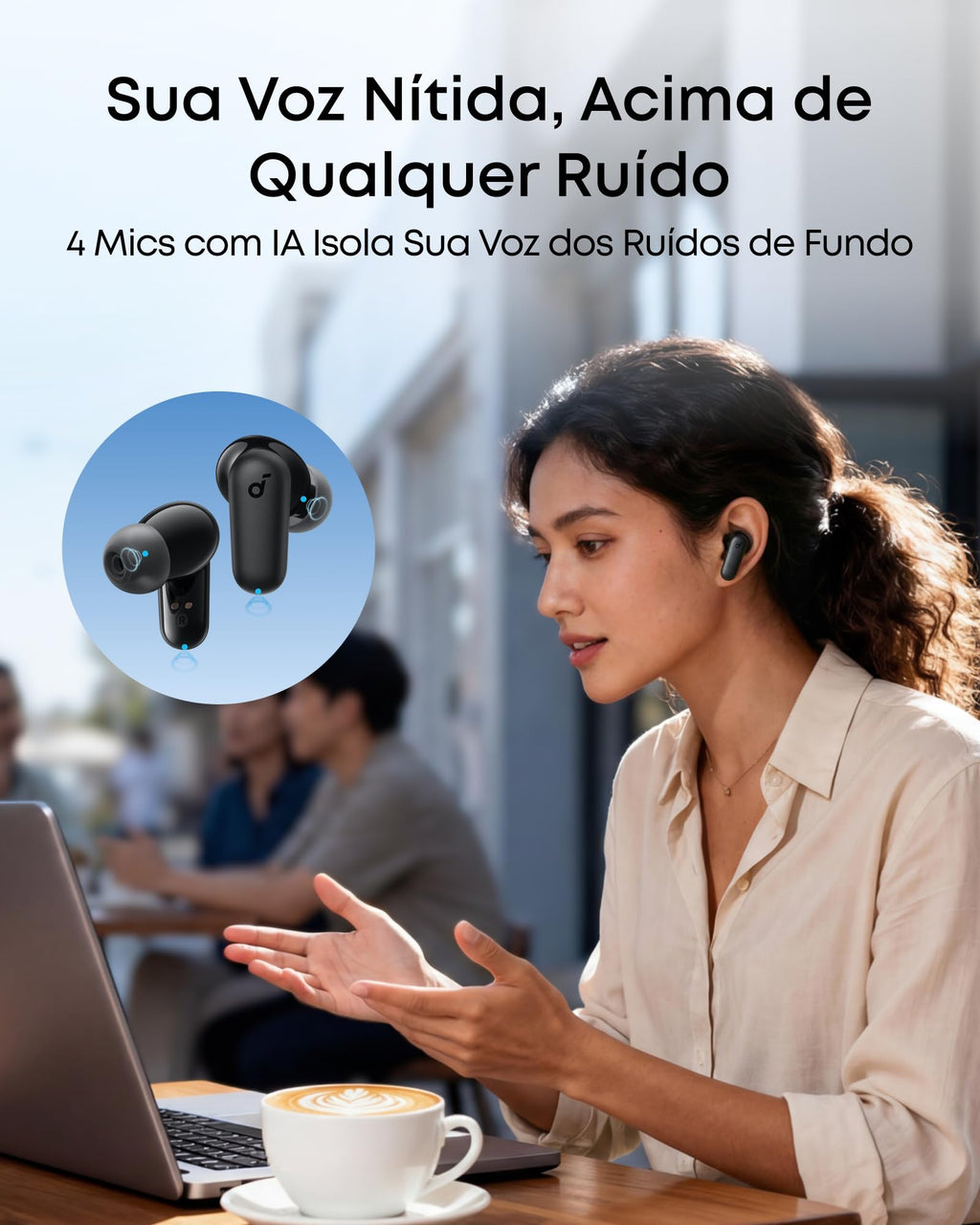 soundcore P30i da Anker, Fone de Ouvido Bluetooth 5.4 com Cancelamento de Ruído Adaptativo, Graves Poderosos, 45H de Reprodução, Estojo 2-em-1 com Suporte para Celular, IP54, Fone sem fio TWS, Preto
