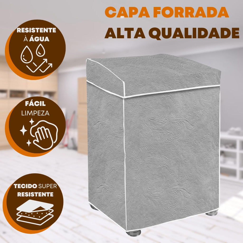 "Capa Para Maquina De Lavar Brastemp Eletrolux Consul 07Kg 08Kg 09Kg 10Kg 11Kg12Kg 13Kg 14Kg 15Kg 16Kg 17Kg Impermeável Forrada Com Elástico Traseiro Proteção UV Material Super Resistente " (Cinza, G)