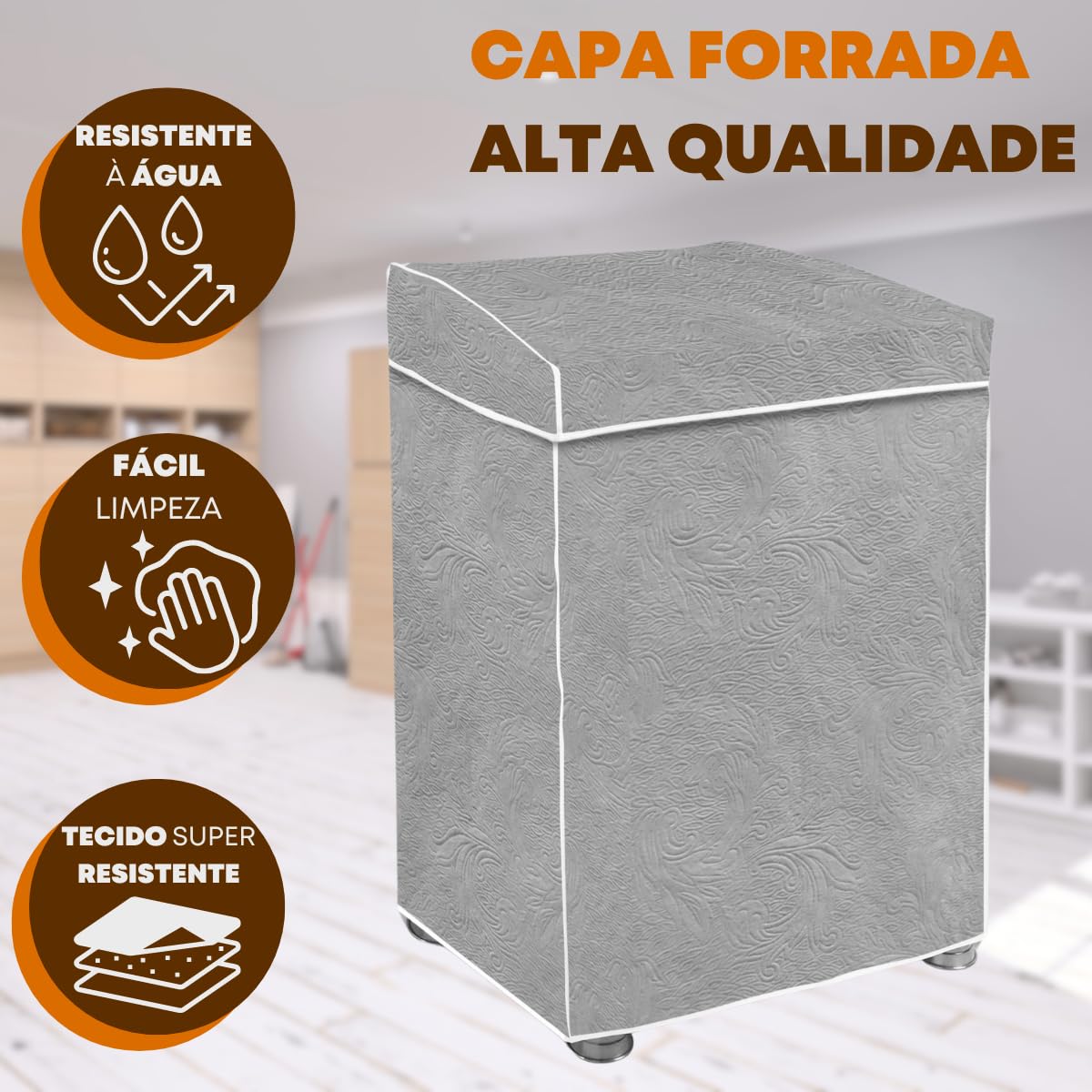 "Capa Para Maquina De Lavar Brastemp Eletrolux Consul 07Kg 08Kg 09Kg 10Kg 11Kg12Kg 13Kg 14Kg 15Kg 16Kg 17Kg Impermeável Forrada Com Elástico Traseiro Proteção UV Material Super Resistente " (Cinza, G)