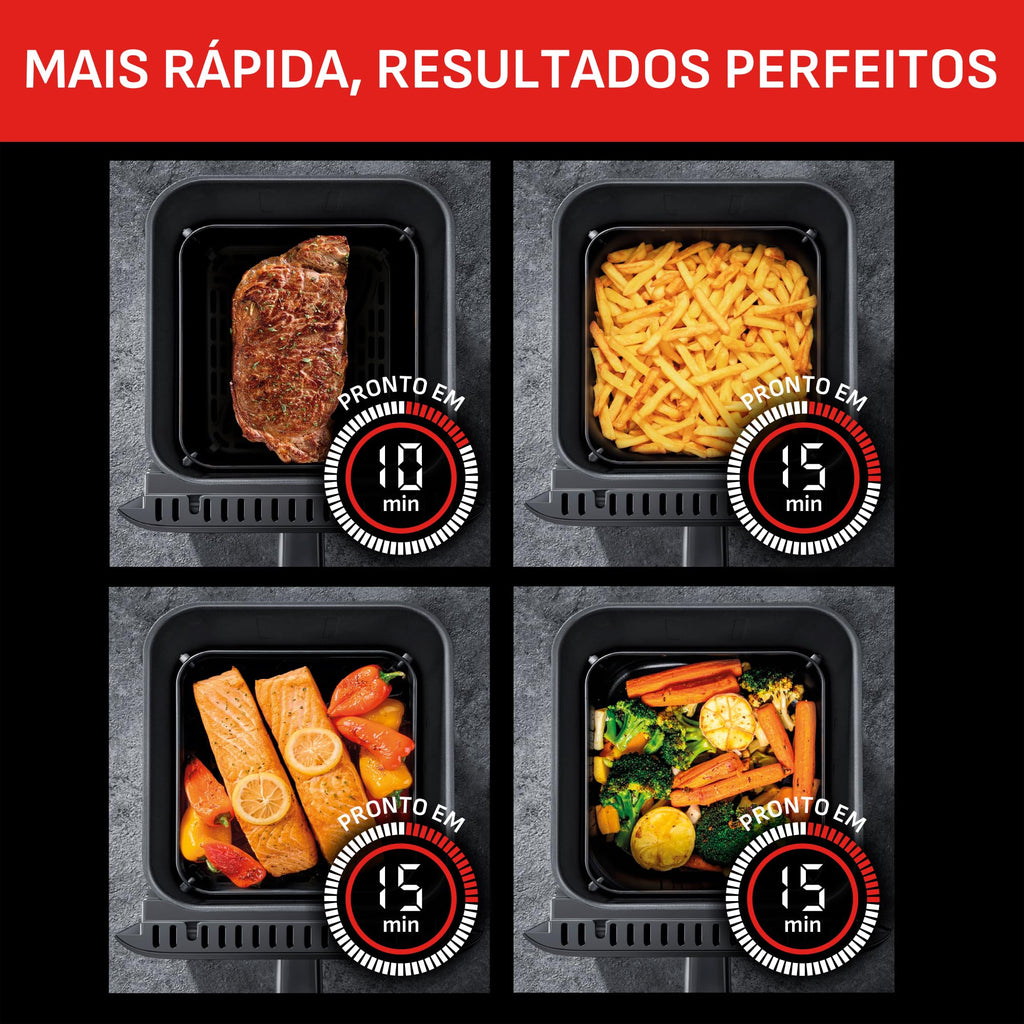 Fritadeira Sem Óleo Air Fryer Arno Easy Fry Turbo AFI6, 6L, Tecnologia Direct Heat, Cesto com Compartimento para Água, Visor Transparente, 12 Programas Automáticos, 2000W, 110V