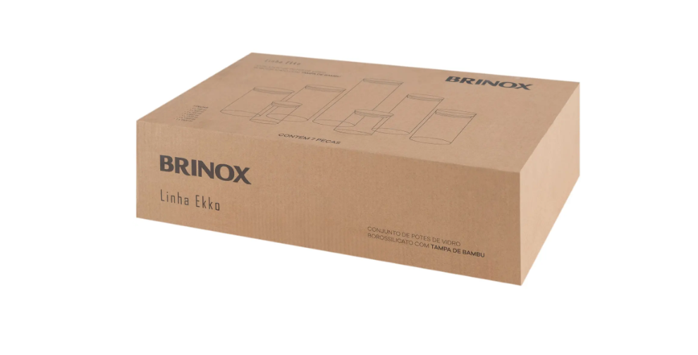 Jogo de Potes de Vidro Hermético Brinox com Tampa Redondo Ekko 7 Peças