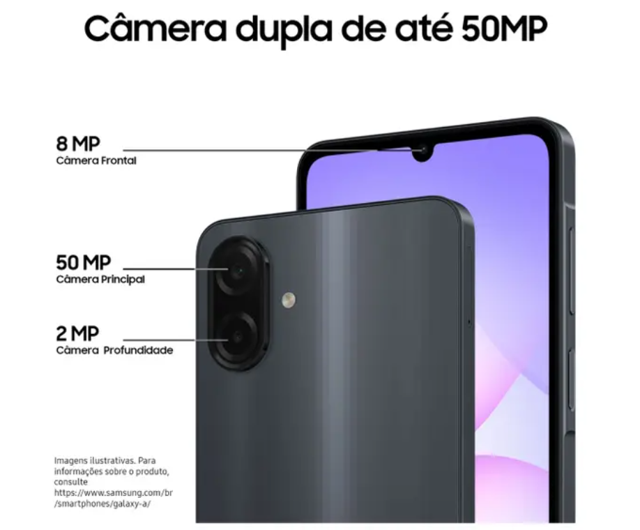Smartphone Samsung A07 128GB Diversas Cores 4GB RAM Tela 6,7" Câmera Dupla + Selfie 8MP