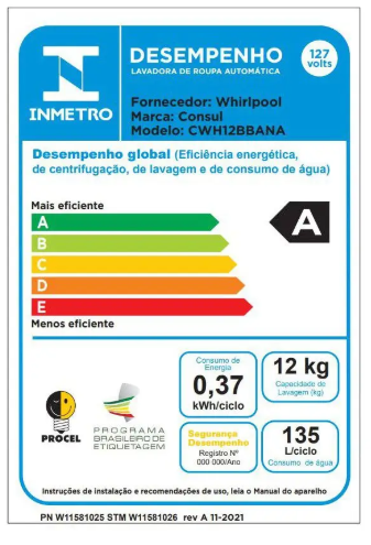 Lavadora de Roupas Consul 12kg 16 Programas de Lavagem Branca CWH12