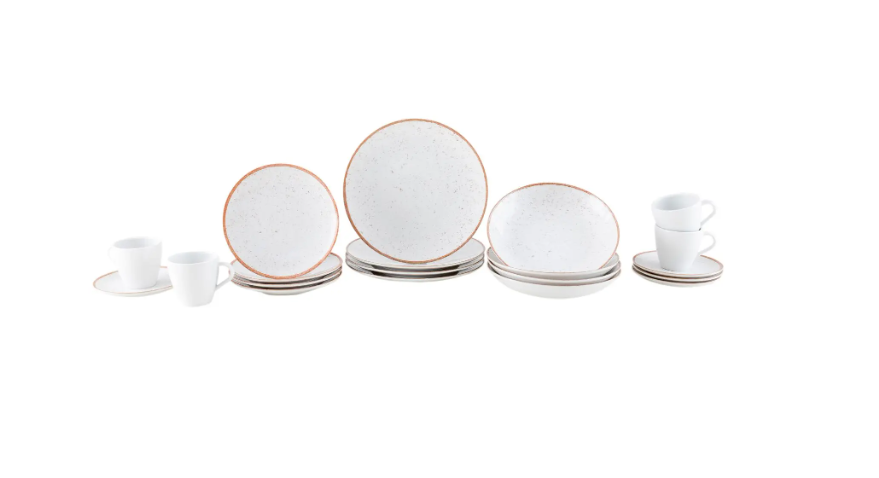 Aparelho de Jantar 20 Peças Tramontina Redondo Porcelana Branco e Marrom Mare