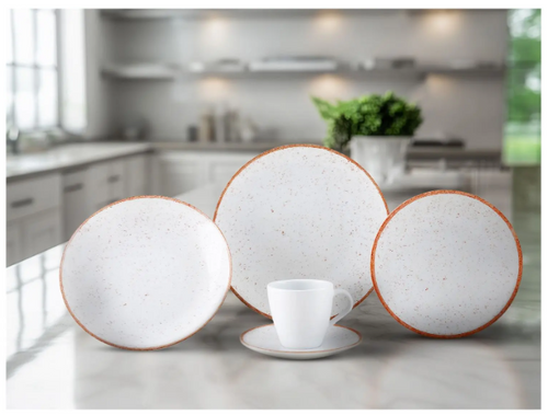 Aparelho de Jantar 20 Peças Tramontina Redondo Porcelana Branco e Marrom Mare