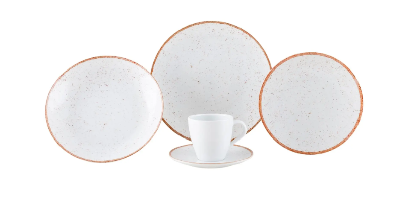 Aparelho de Jantar 20 Peças Tramontina Redondo Porcelana Branco e Marrom Mare