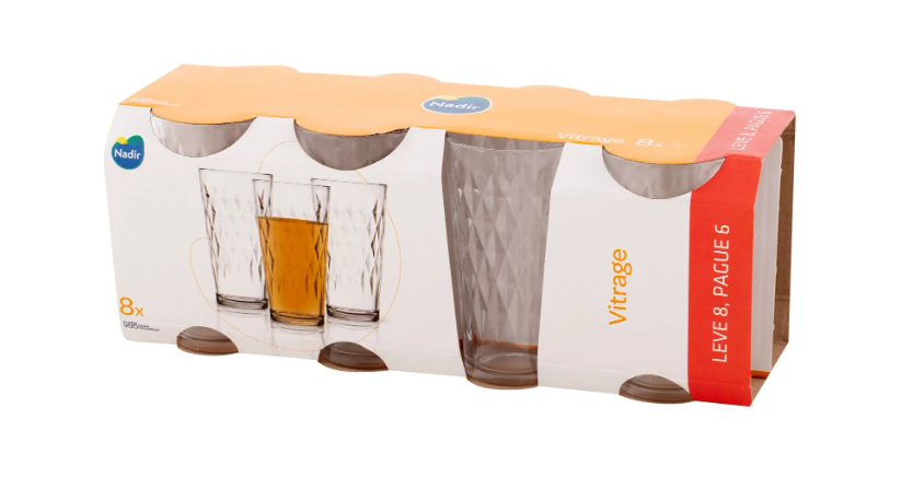 Jogo de Copos de Vidro 8 Peças 350ml Nadir Vitrage