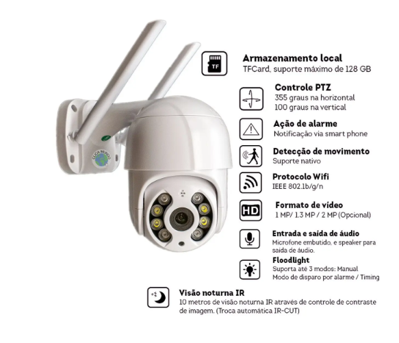 Câmera Externa Ip Prova D'água Infravermelho Externa Wifi Hd - IP CAMERA