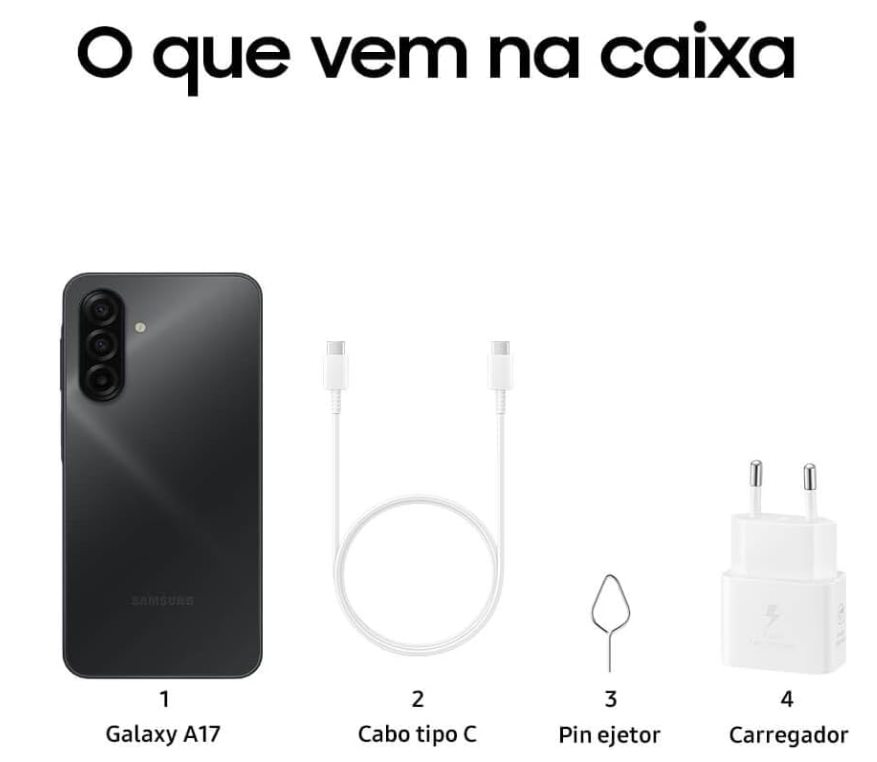 Smartphone Samsung Galaxy A17 256GB 8GB RAM 6,7" Câm. Tripla + Selfie 13MP