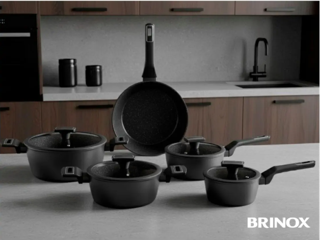 Jogo de Panelas Brinox Revestimento Cerâmico Preto 5 Peças Carbon Ceramic Life