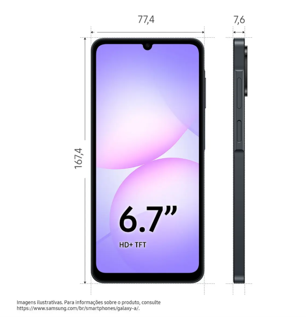 Smartphone Samsung A07 128GB Diversas Cores 4GB RAM Tela 6,7" Câmera Dupla + Selfie 8MP