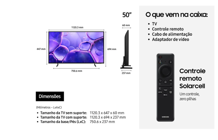 Smart TV 50" Samsung UHD 4K Crystal UHD U8600F UN50U8600FGXZD Tizen Crystal 4K Bixby e Alexa 3 HDMI