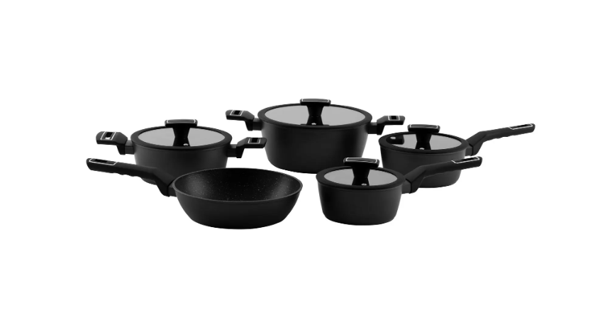 Jogo de Panelas Brinox Revestimento Cerâmico Preto 5 Peças Carbon Ceramic Life