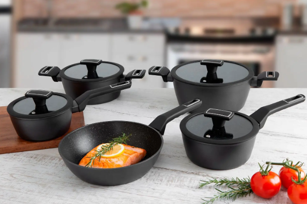Jogo de Panelas Brinox Revestimento Cerâmico Preto 5 Peças Carbon Ceramic Life