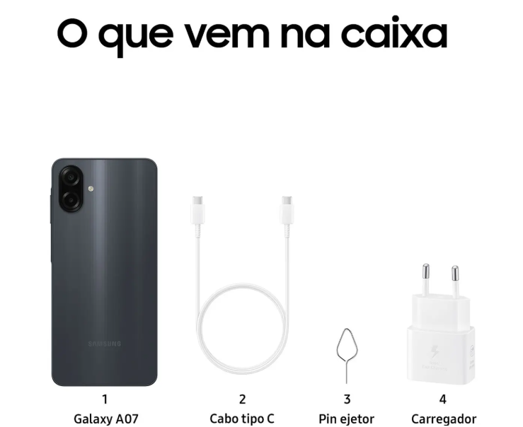Smartphone Samsung A07 128GB Diversas Cores 4GB RAM Tela 6,7" Câmera Dupla + Selfie 8MP